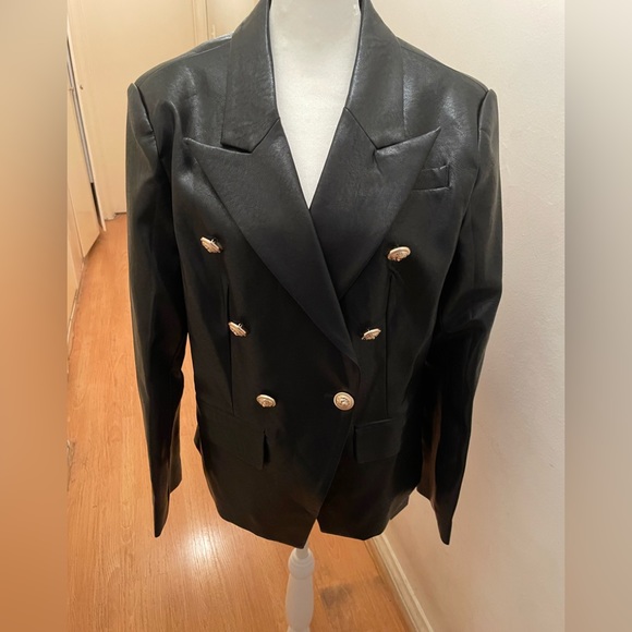 Stylish High Fashion Pleather Dressy Blazer with classic Lion 🦁 head buttons - Picture 5 of 5